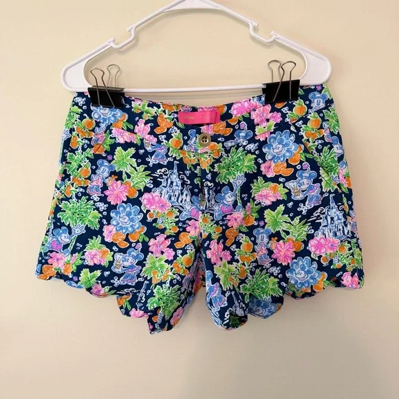 Lilly Pulitzer Disney Buttercup Shorts Navy Green Pink Size 4 - Picture 1 of 7